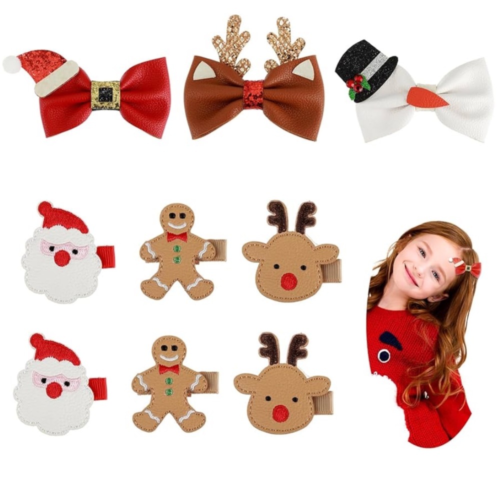 9pcs Christmas Hair Clips Christmas Hat Antlers Cute Santa Gingerbread Reindeer